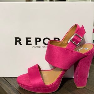 Like new!! Pink chunky heels. Only worn once !